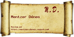 Mentzer Dénes névjegykártya